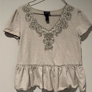 Daytrip Beige Embroidered Peplum Top